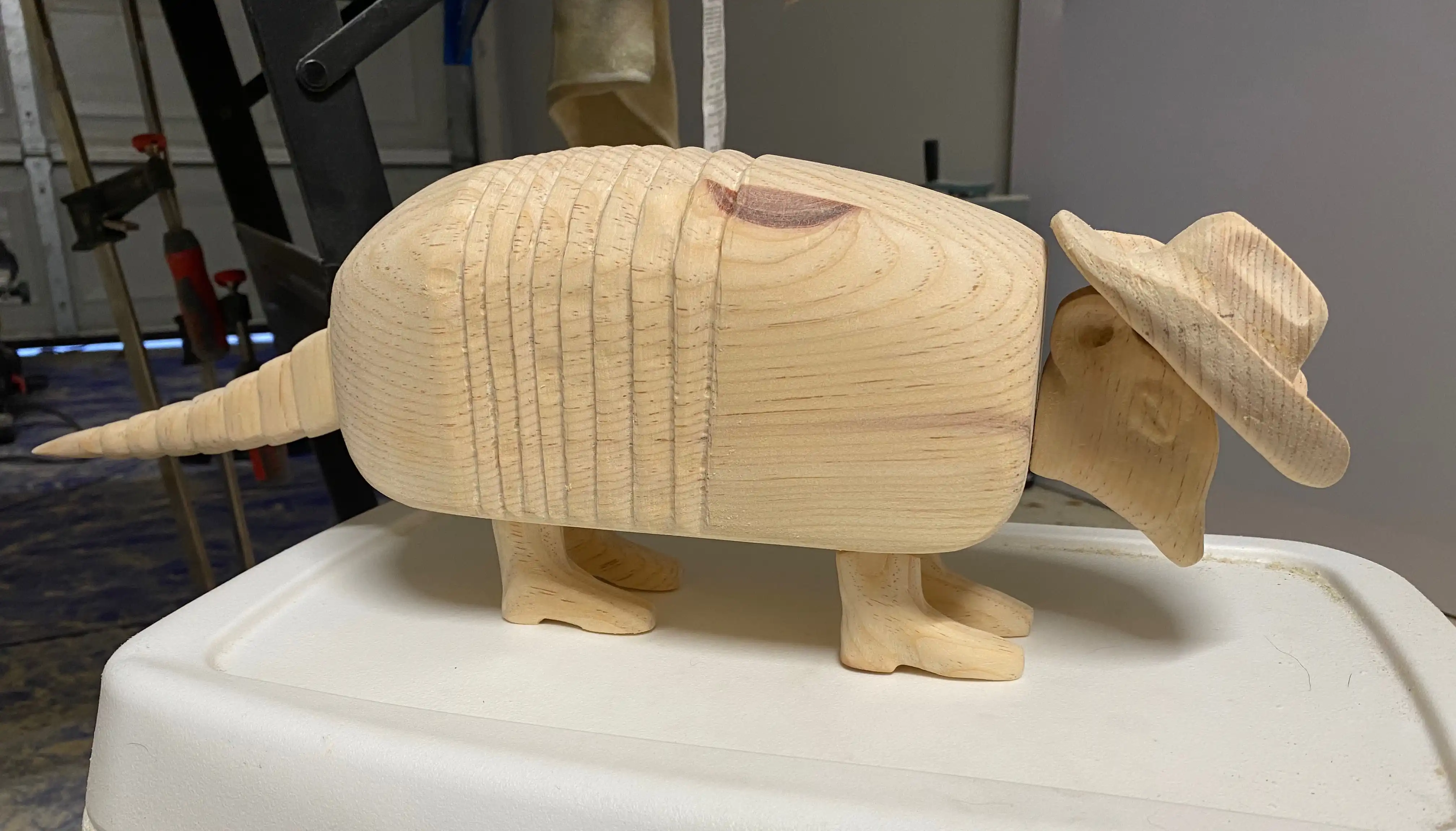 Thumbnail for project Cowboy-dillo Wood Sculpture